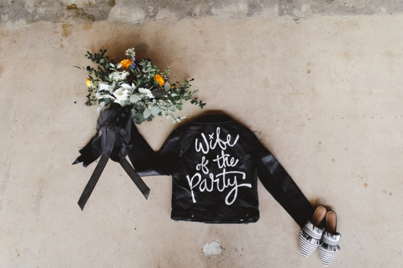 norfolk wedding photographer | custom leather jacket for bride